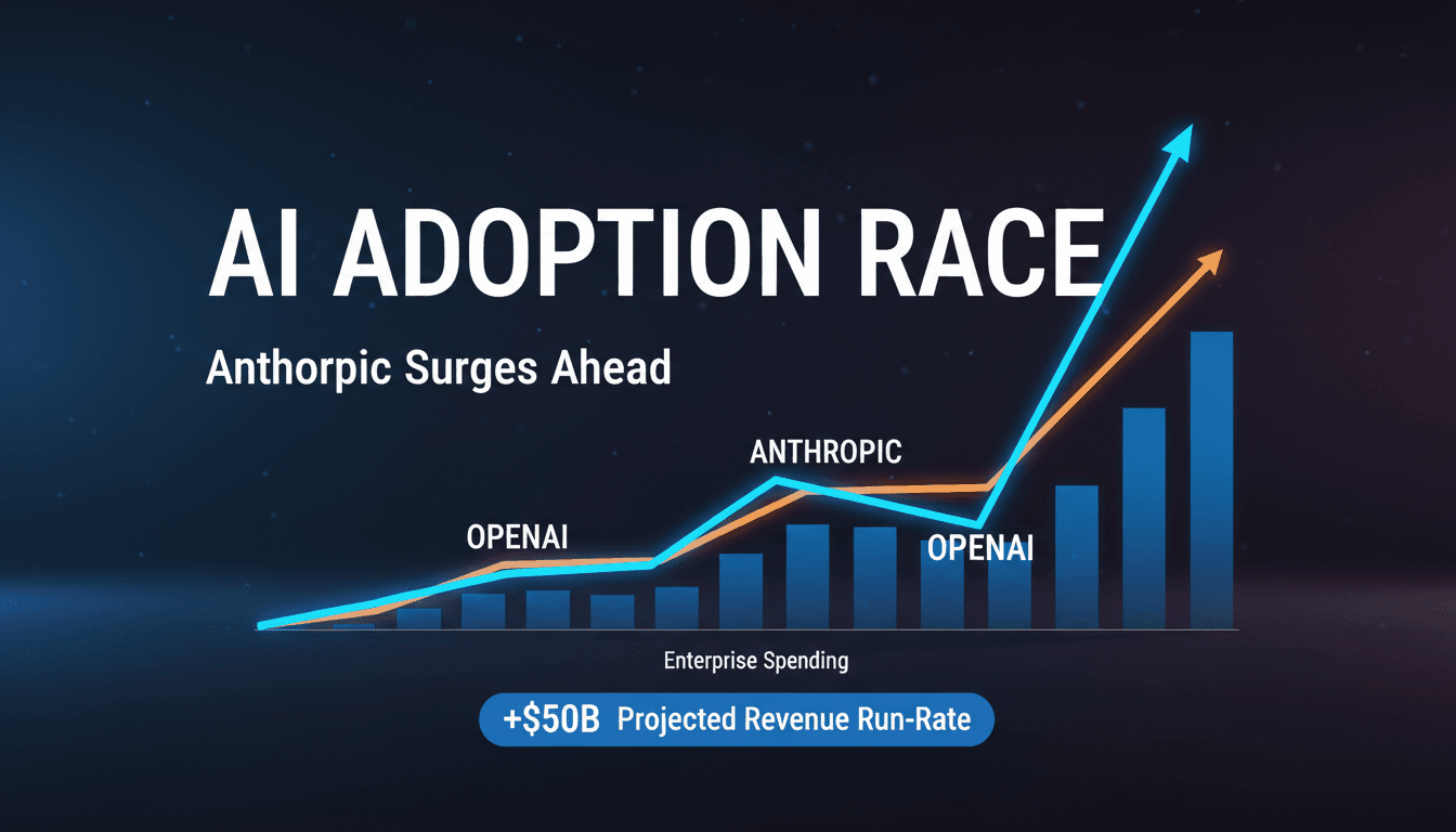Graph showing Anthropic's growth in enterprise AI adoption over OpenAI.