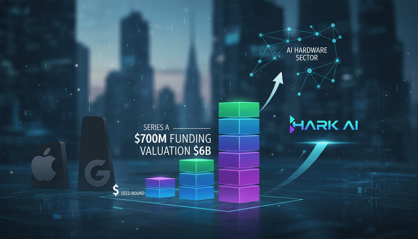 Hark AI startup logo with funding announcement graphics