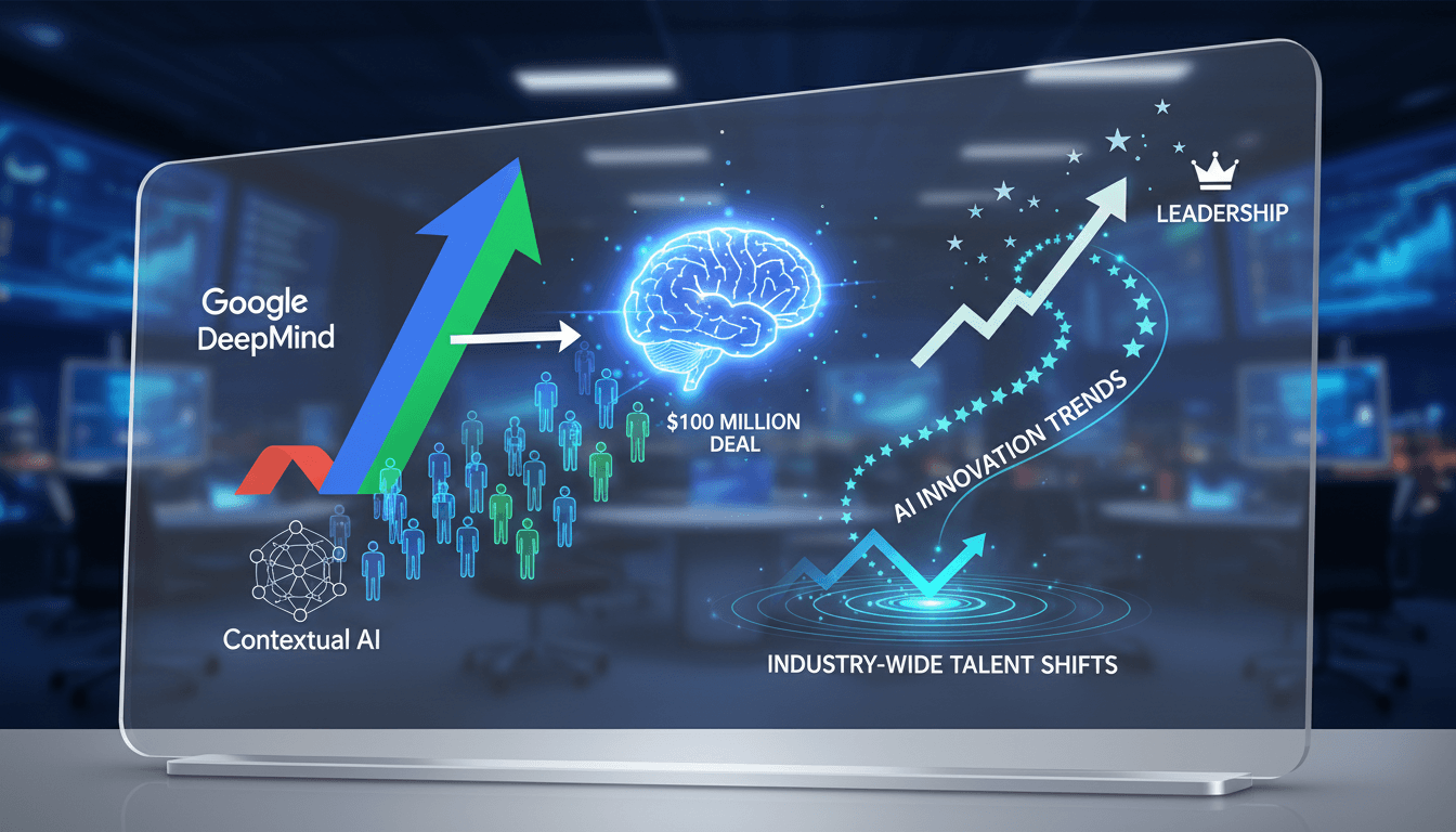 Google DeepMind logo with AI technology background