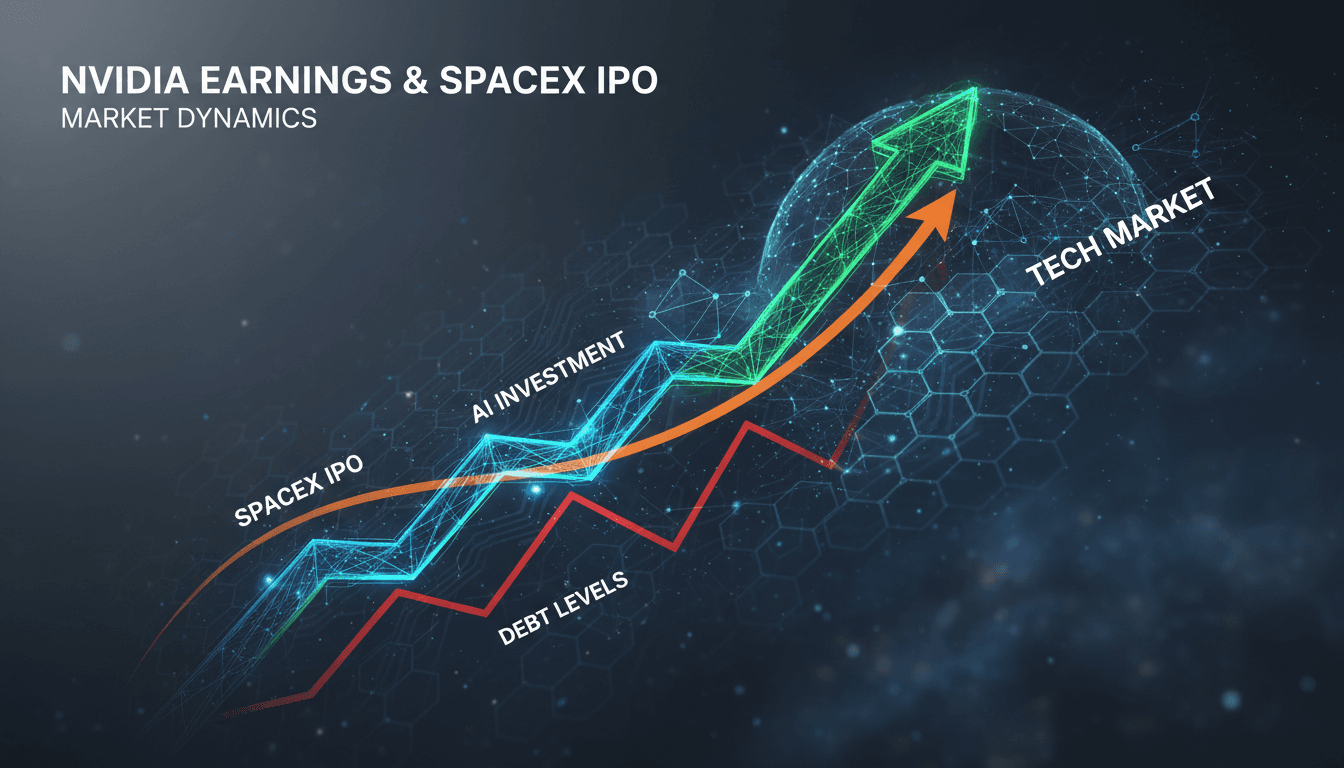 Nvidia and SpaceX logos with financial market graphics