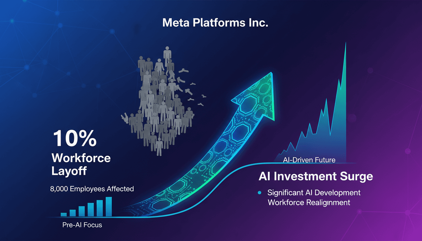 Infographic showing Meta's workforce changes and AI investment plans.