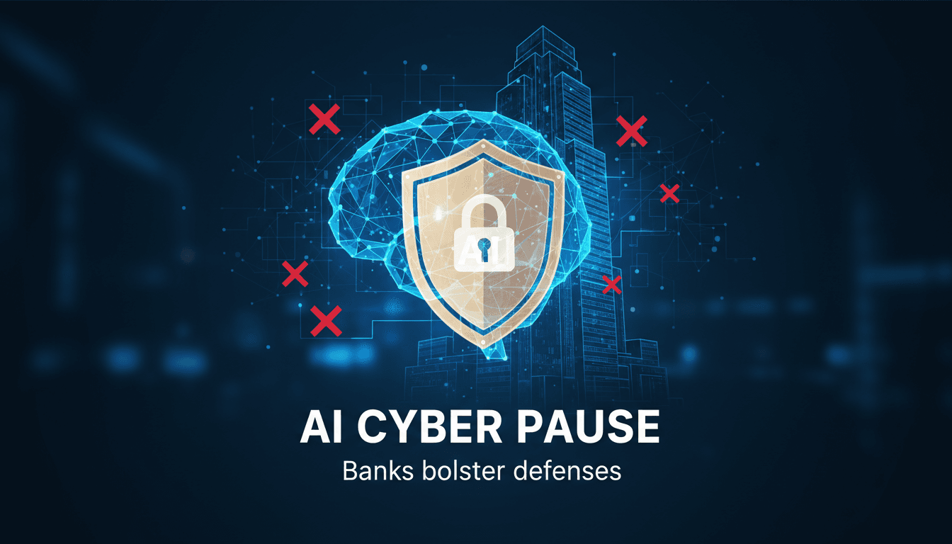 Illustration of cybersecurity measures in banking sector amidst AI advancements.