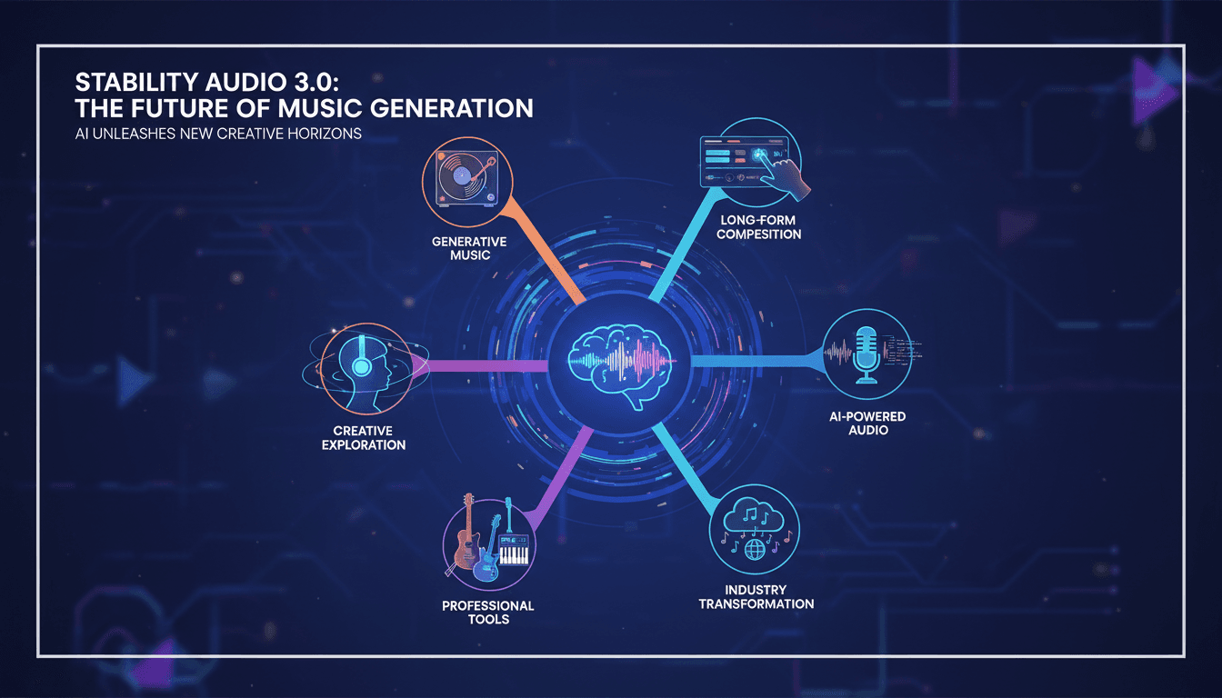 Stability Audio 3.0 logo with musical notes and AI elements