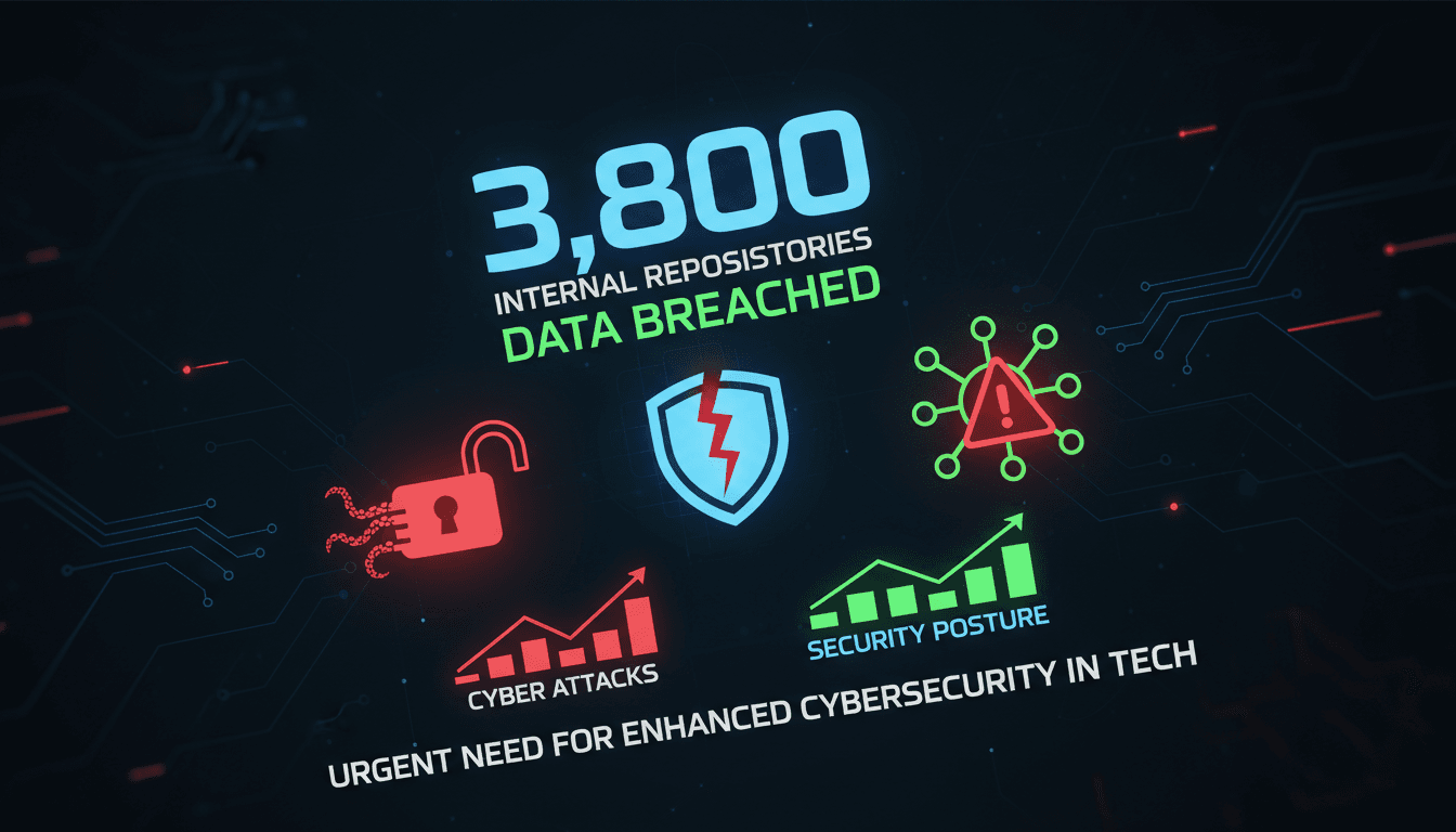 Infographic illustrating the GitHub breach and the number of compromised internal repositories.