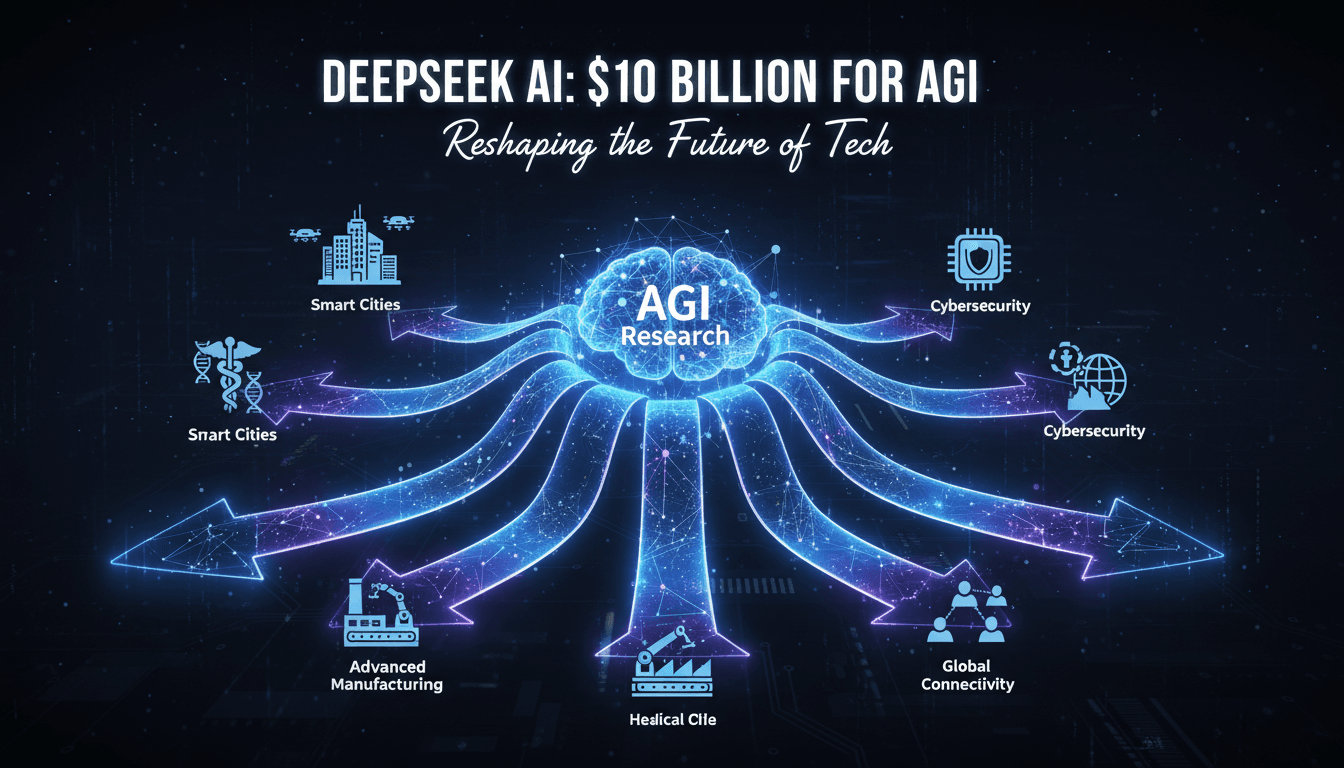 DeepSeek AI startup logo with a futuristic AI background