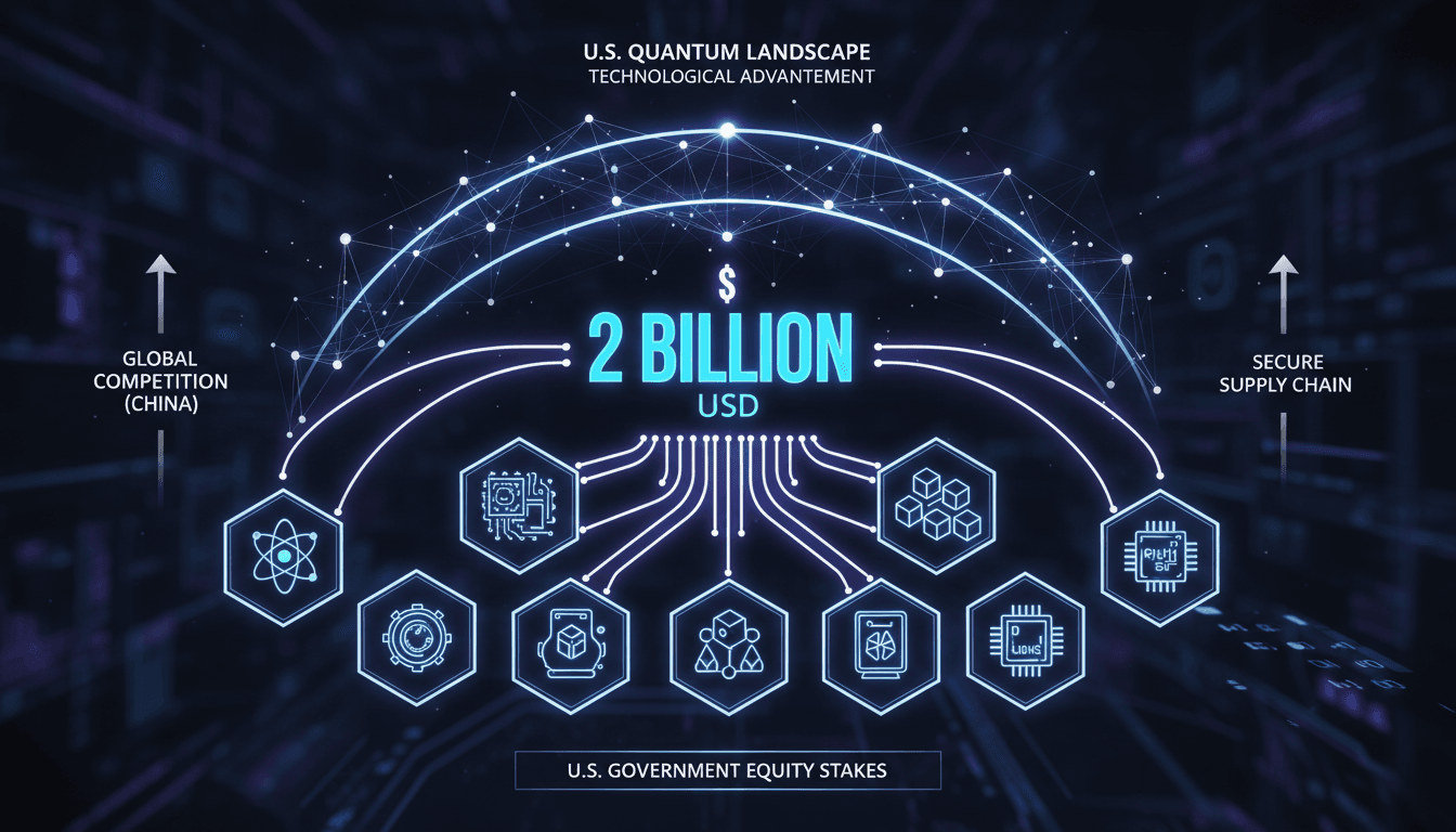 Infographic showing the U.S. government's $2 billion investment in quantum computing firms and its implications.
