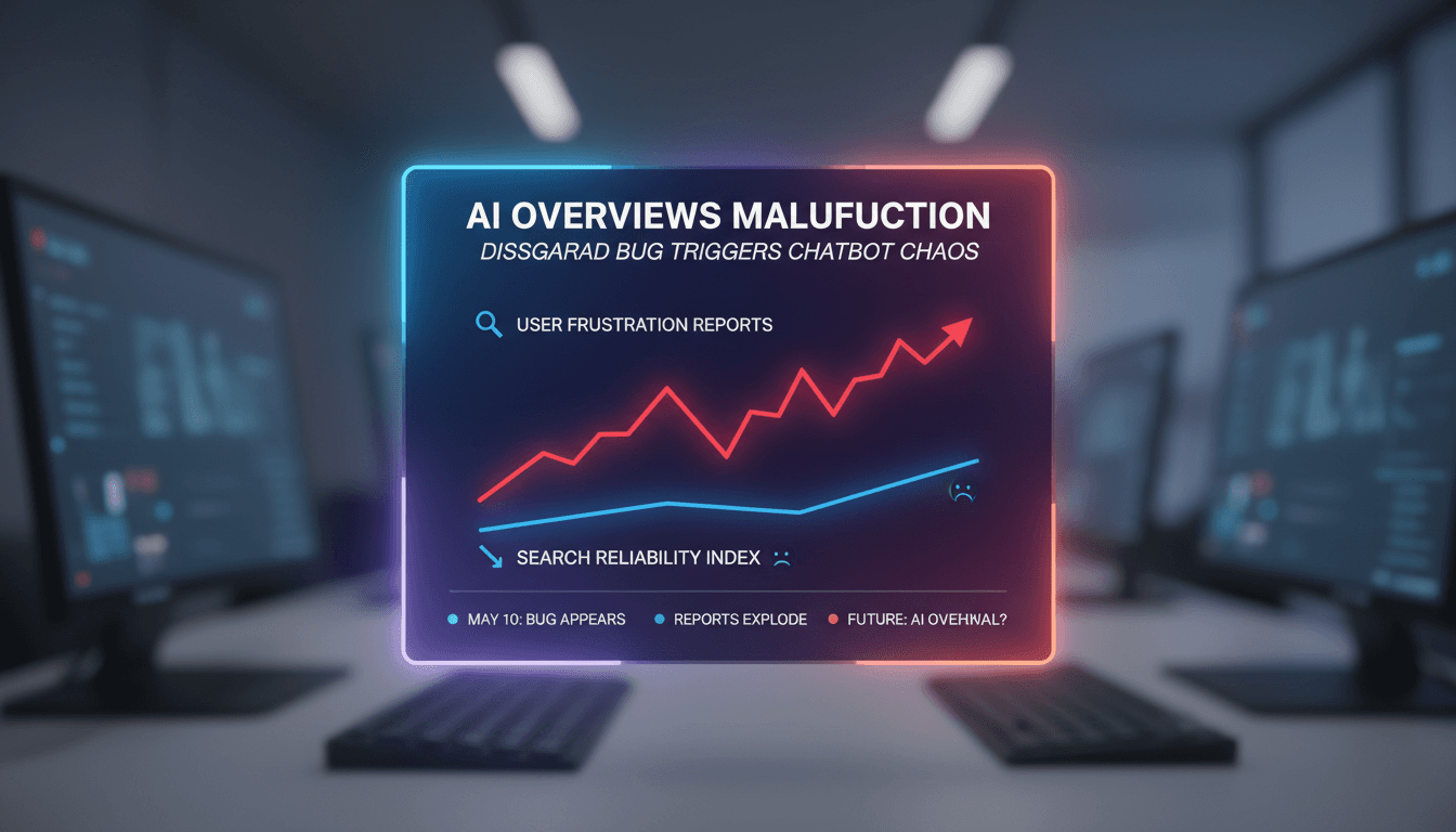 Illustration of Google's AI Overviews feature malfunctioning with user feedback.