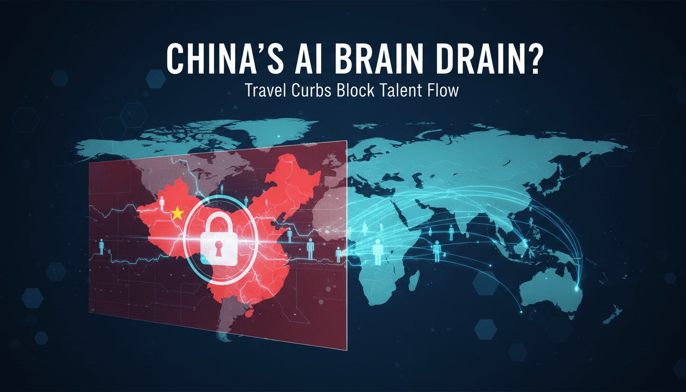 Illustration of AI researchers facing travel restrictions in China.