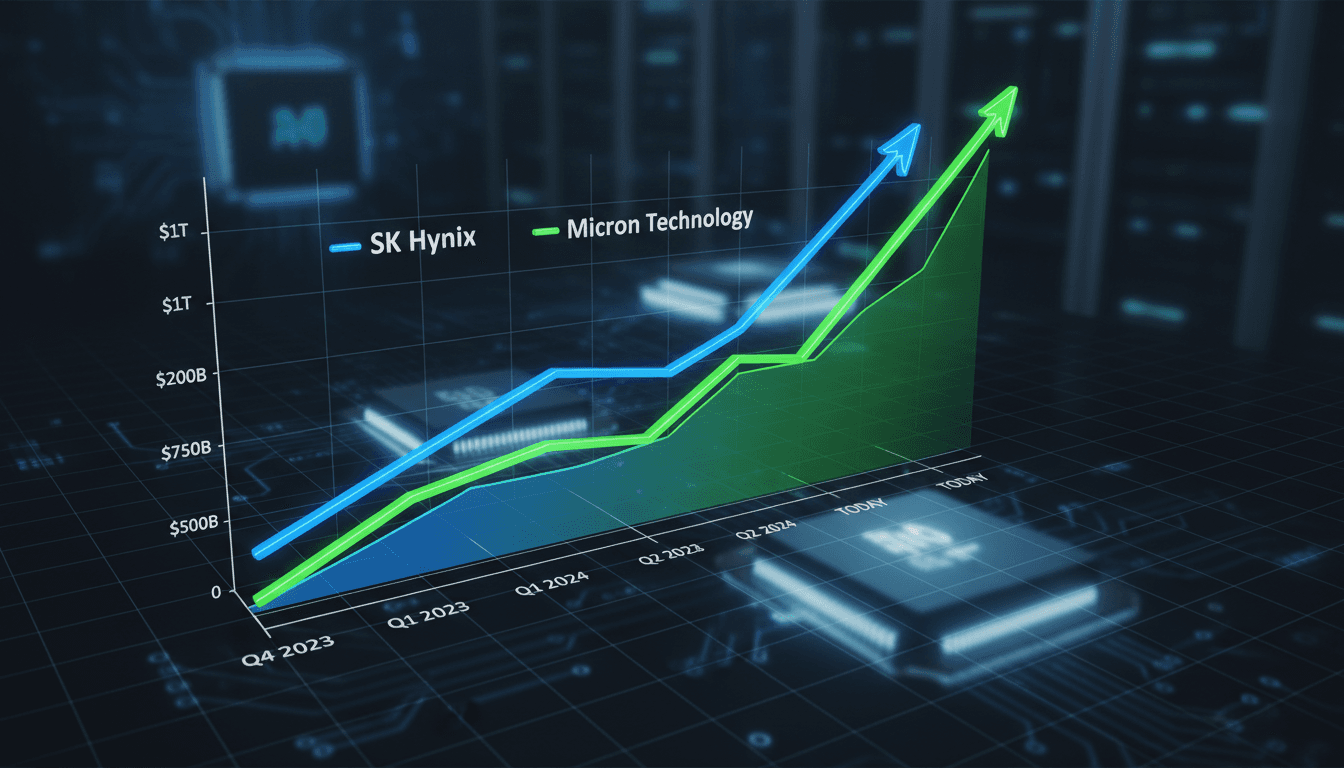 Graph showing the market valuation growth of SK Hynix and Micron Technology.
