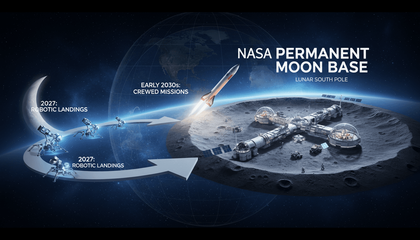 Conceptual image of NASA's planned Moon Base at the lunar South Pole