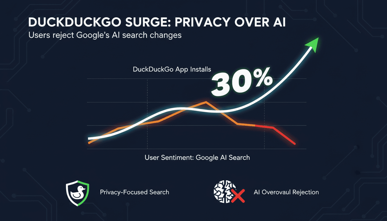 DuckDuckGo app interface with a graph showing increased installs