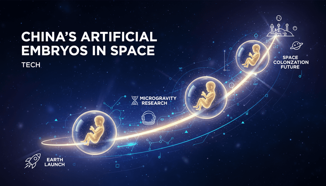 Illustration of artificial human embryos launched into space for research.