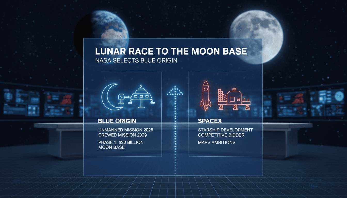 NASA's selection of Blue Origin for lunar missions to establish a moon base.