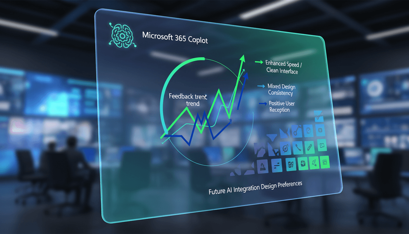 Microsoft 365 Copilot interface showcasing new design features and speed enhancements.