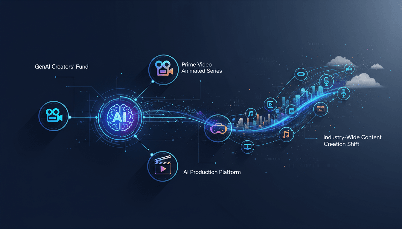Amazon MGM Studios logo with AI technology graphics