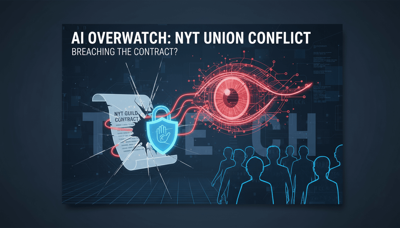 Unionized tech workers at The New York Times protesting AI surveillance practices.