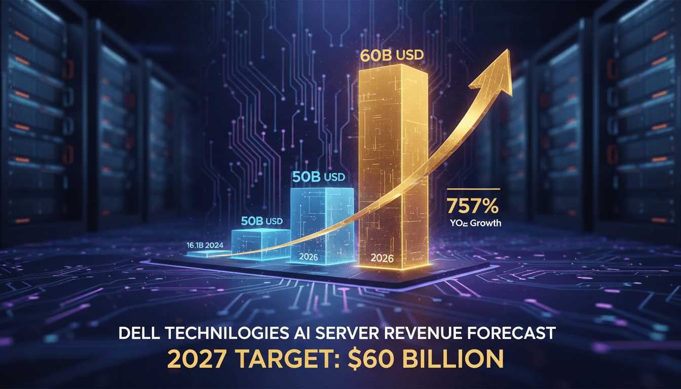 Dell Technologies logo with AI server growth statistics