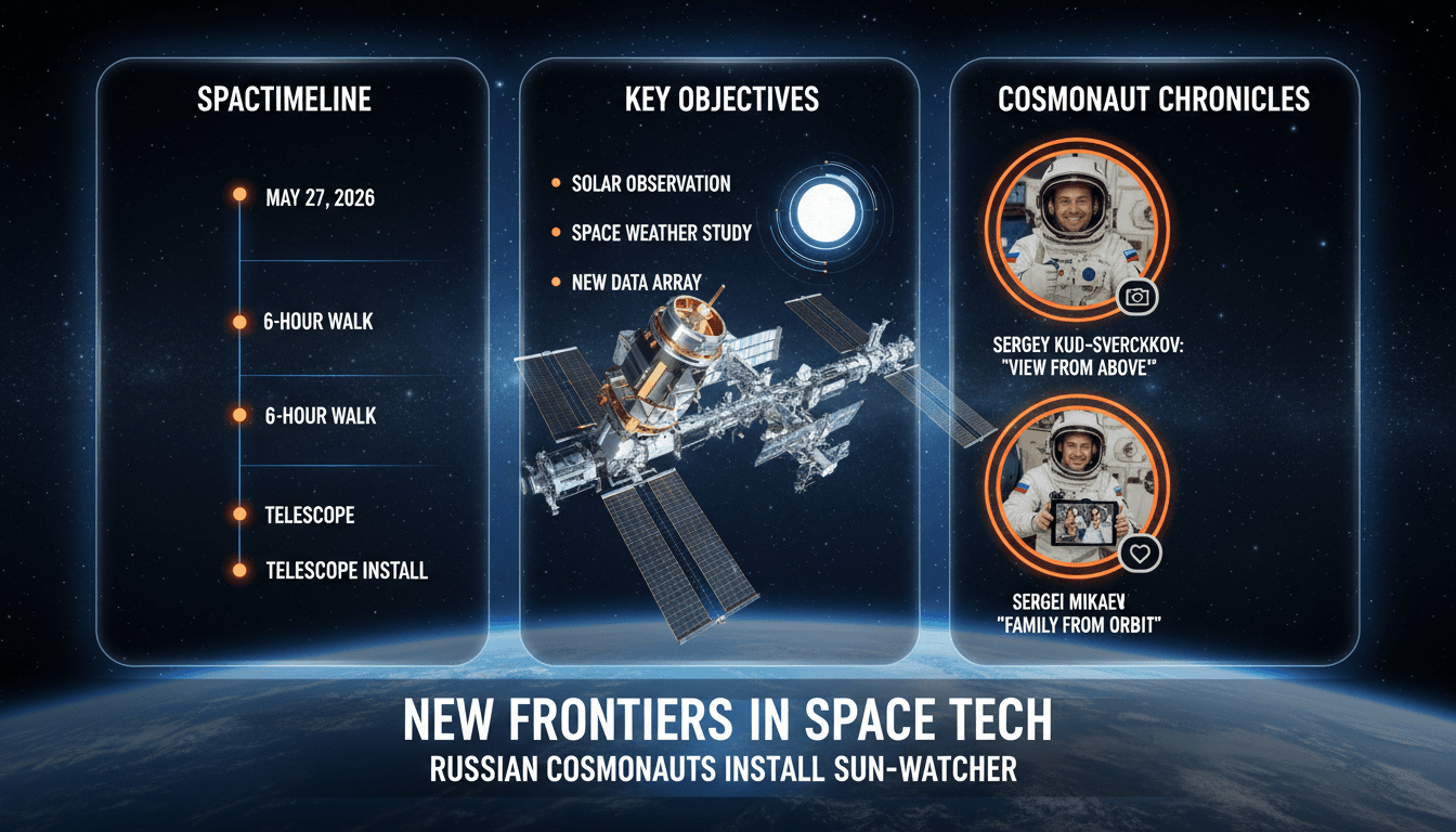 Russian cosmonauts conducting a spacewalk on the International Space Station.