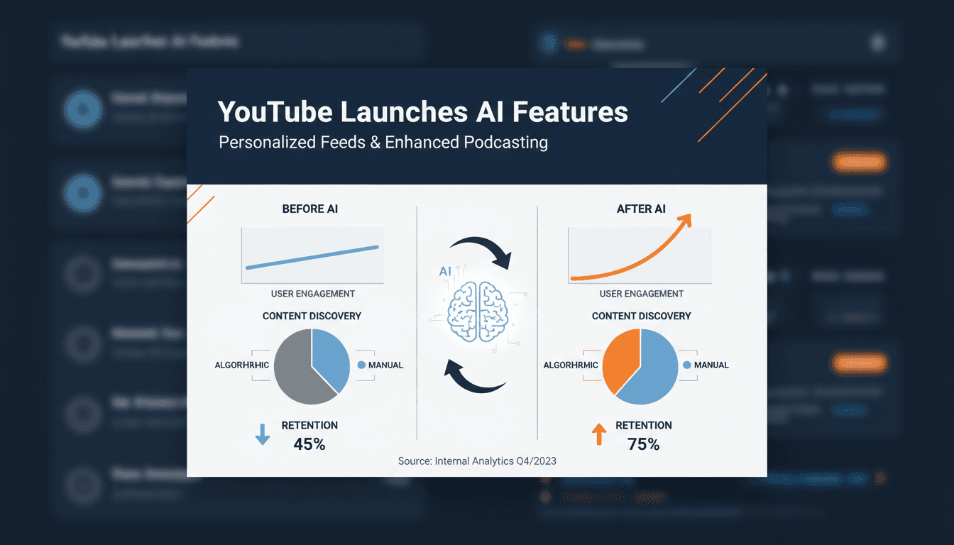 YouTube logo with AI technology graphics