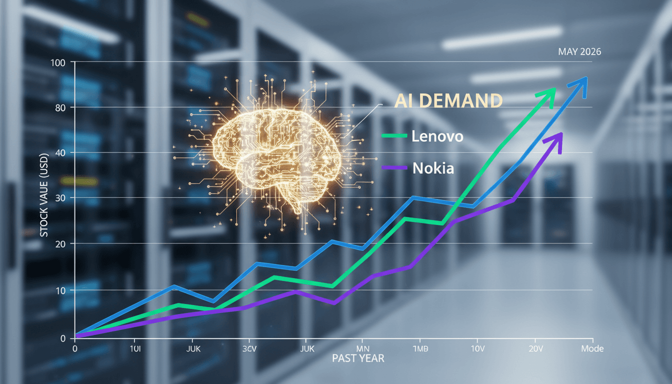 Stock performance graph of legacy tech companies driven by AI advancements.
