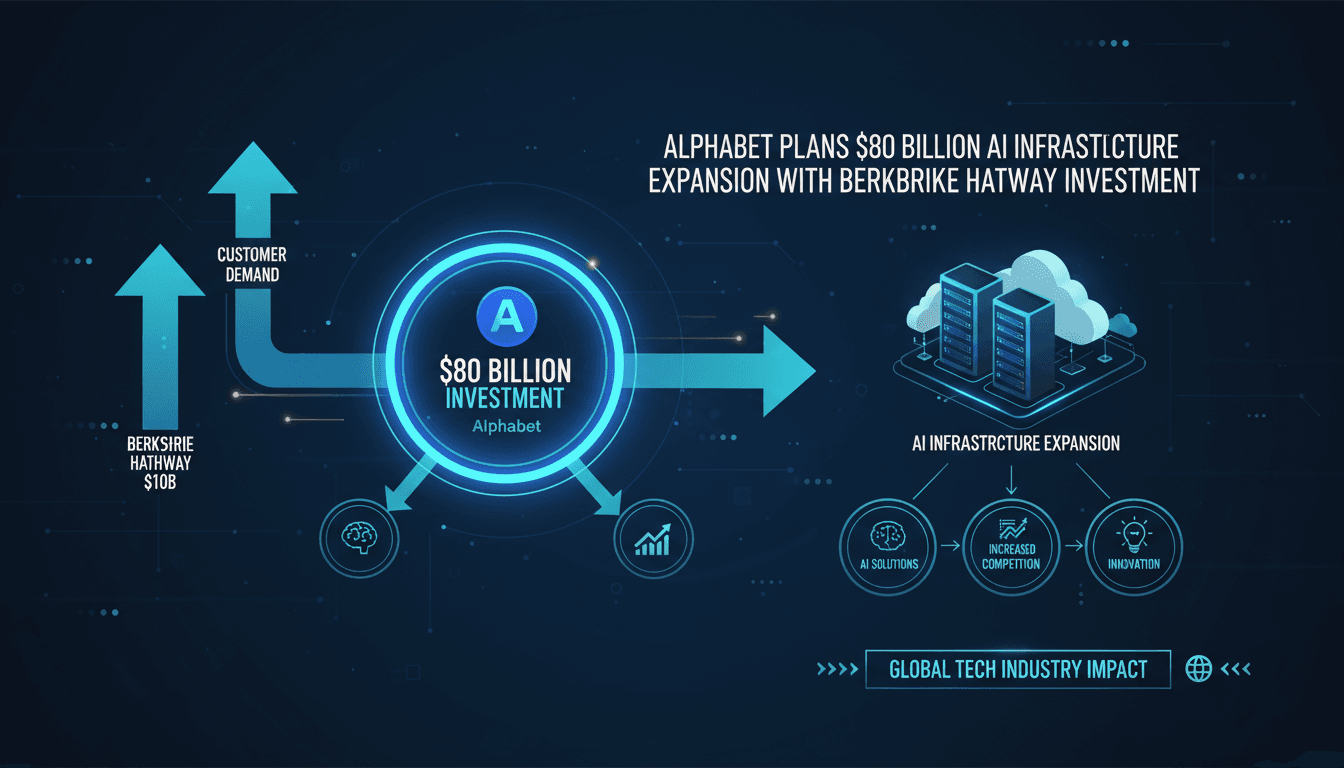 Infographic showing Alphabet's $80 billion investment in AI infrastructure and its market implications.