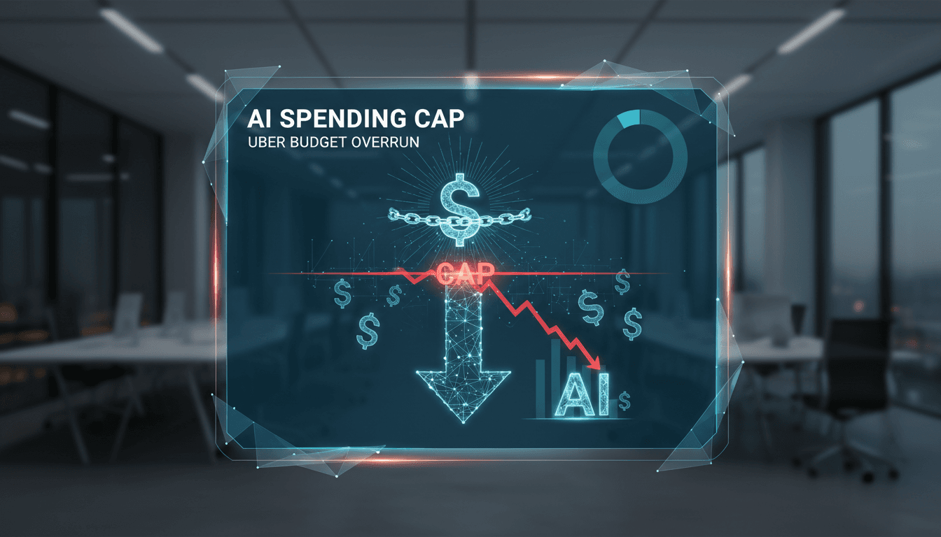 Uber logo with a graphic illustrating AI budget management