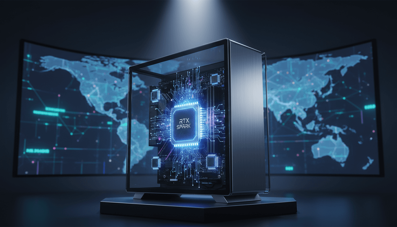 A modern PC featuring Nvidia's RTX Spark superchip, representing the future of AI-driven personal computing.