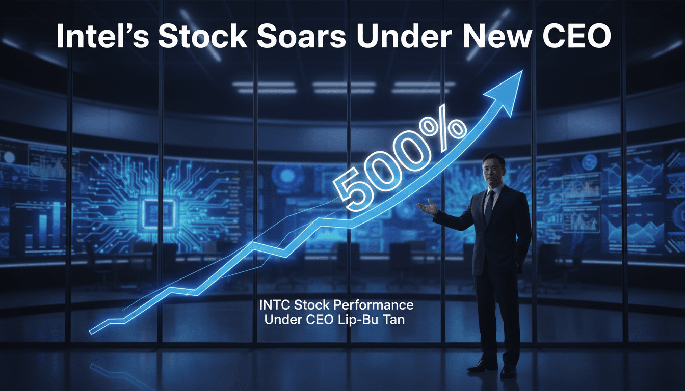 Intel stock performance chart highlighting the surge under Lip-Bu Tan's leadership