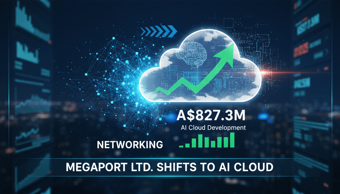 Megaport Ltd. logo with a backdrop of cloud technology imagery.