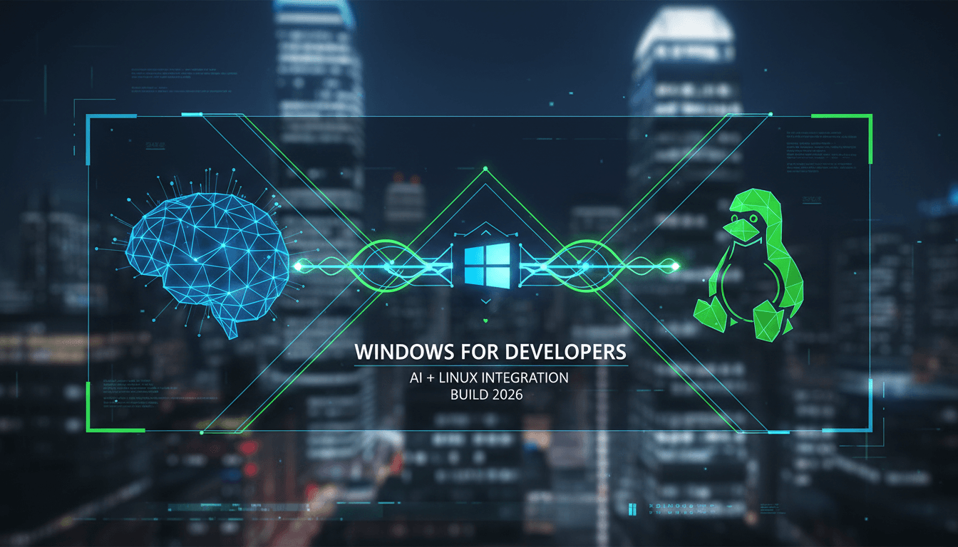 Microsoft Build 2026 event showcasing AI and Linux integration for developers.