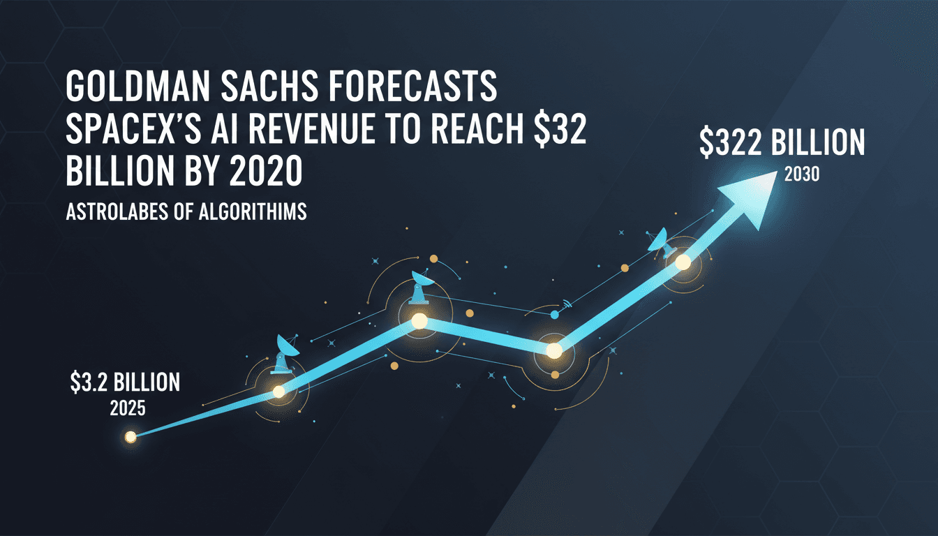 Infographic illustrating SpaceX's projected AI revenue growth from $3.2 billion in 2025 to $322 billion by 2030.