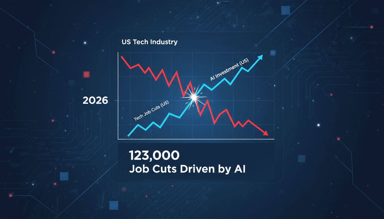 A visual representation of job cuts in the tech industry due to AI advancements.