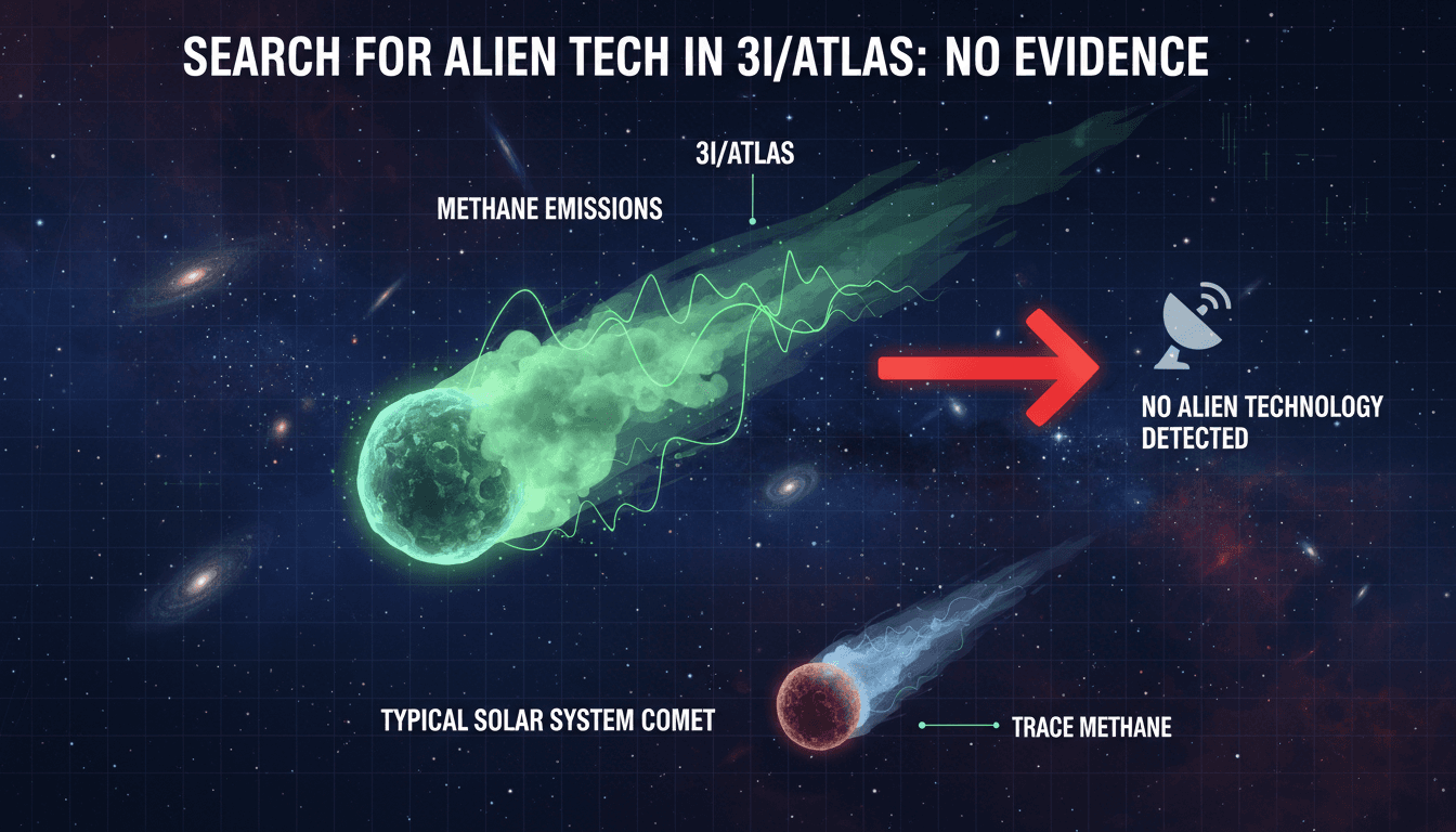 Illustration of interstellar comet 3I/ATLAS with methane emissions