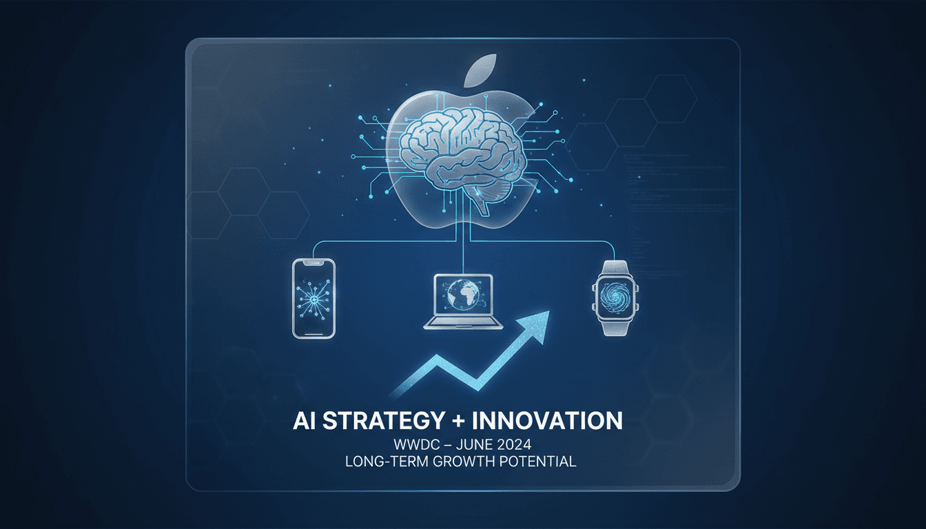 Apple logo with AI technology graphics in the background