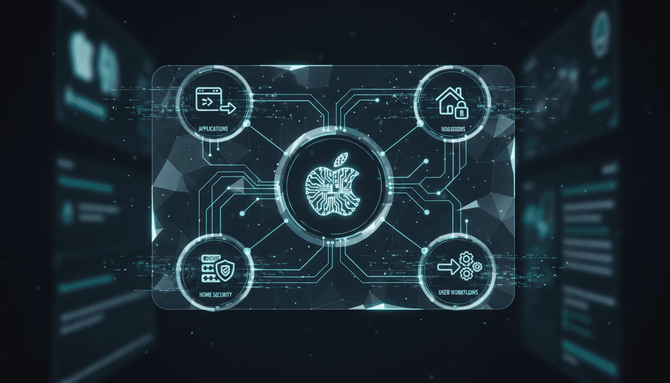 Apple logo with AI technology graphics