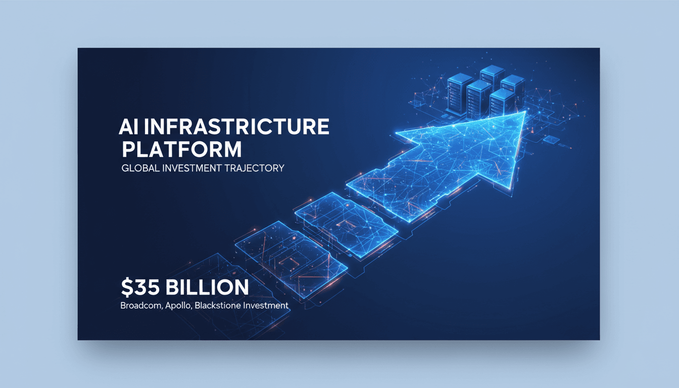 Broadcom, Apollo, and Blackstone executives announcing the AI infrastructure platform.