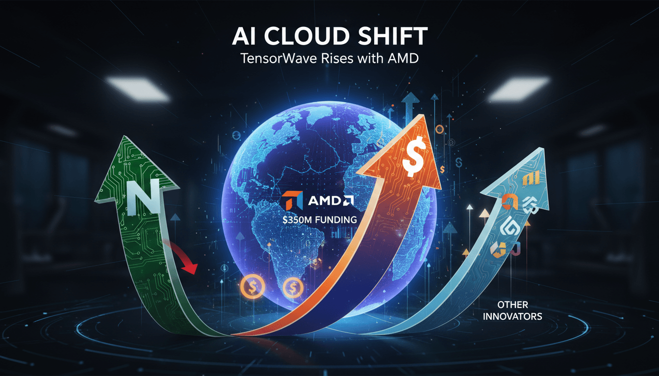 TensorWave logo with a backdrop of AI cloud technology imagery.