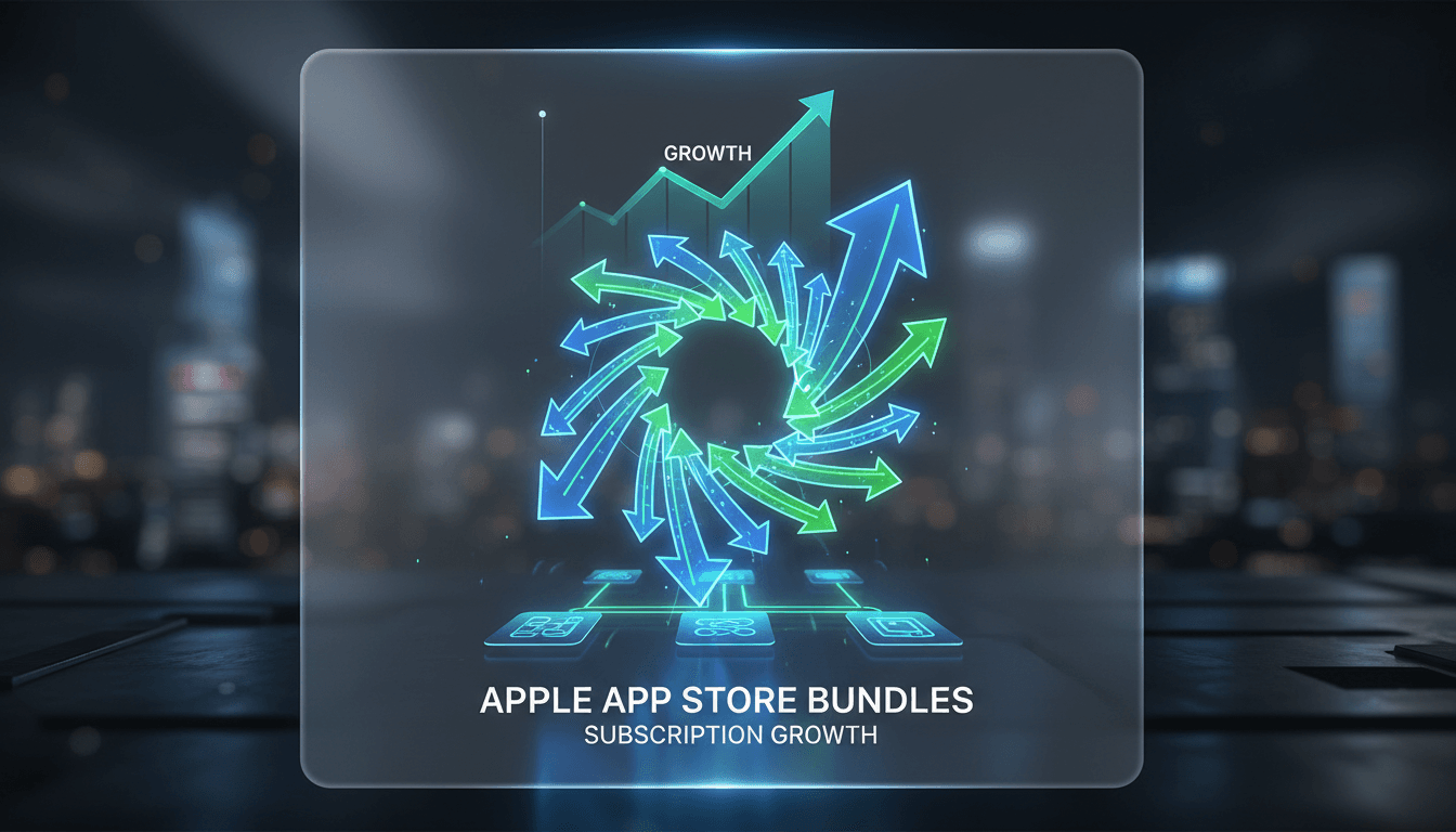 Apple logo with a visual representation of app subscription bundles