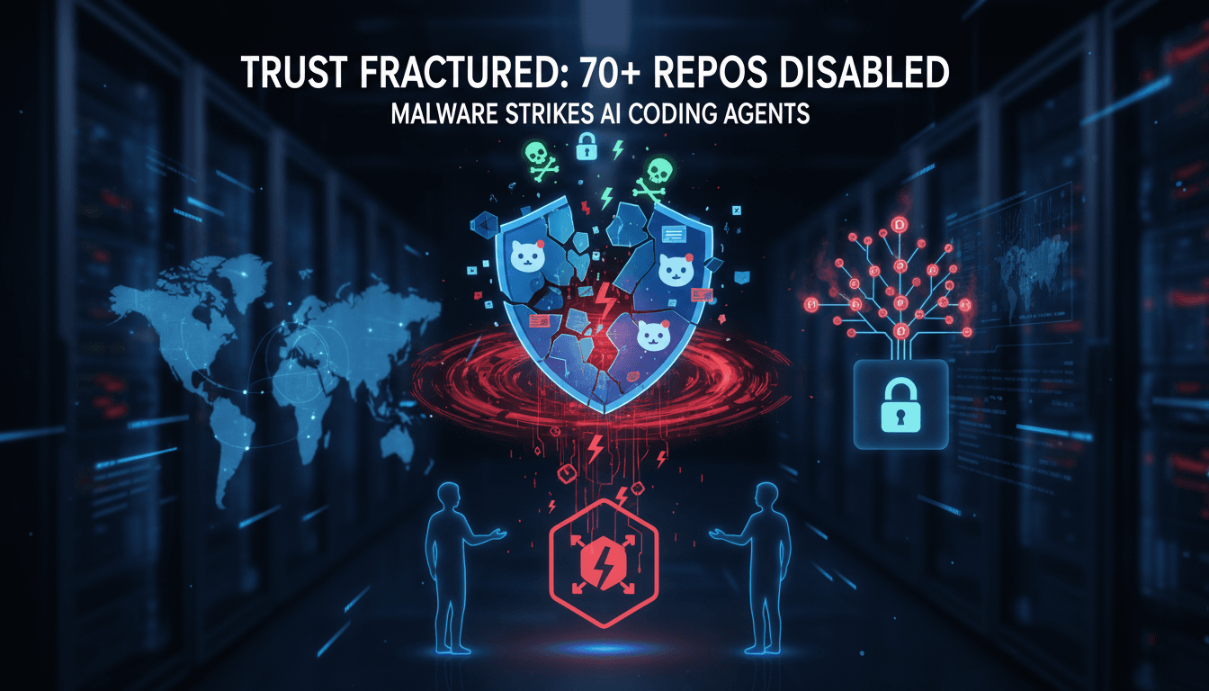 Microsoft logo with a visual representation of cybersecurity threats