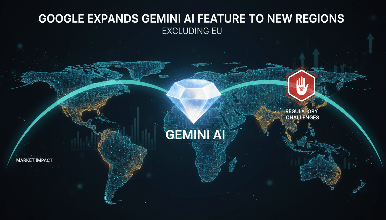 Google Gemini AI expansion map highlighting new regions and EU exclusion.