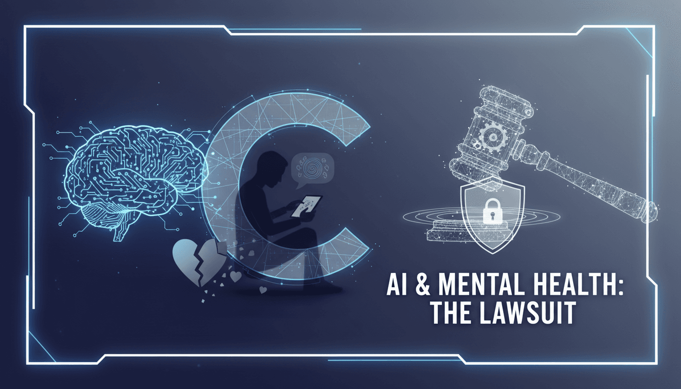 A somber image representing the intersection of AI technology and mental health issues.