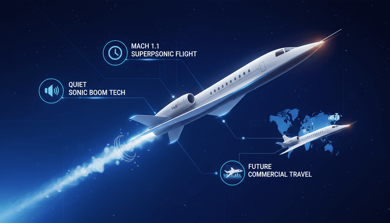 NASA's X-59 aircraft in flight, showcasing its supersonic capabilities.