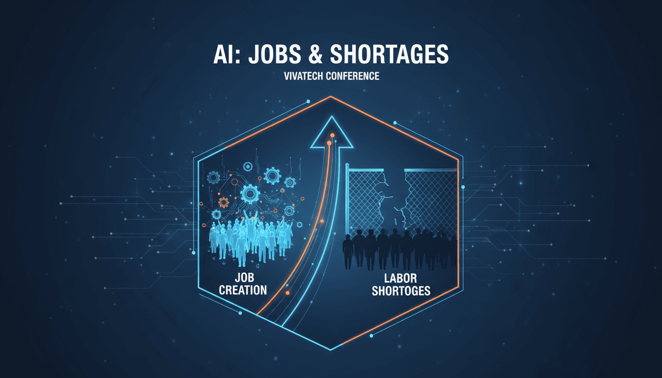 Jeff Bezos speaking at the VivaTech conference about AI and labor shortages.