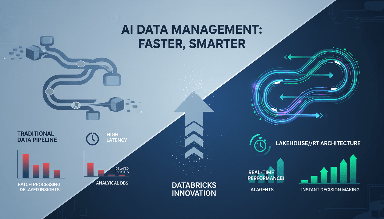 Databricks logo with a backdrop of data analytics graphics