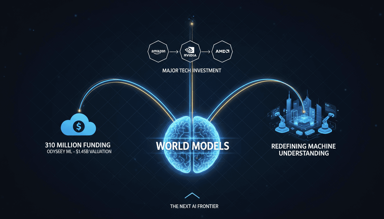 Odyssey ML logo with a backdrop of AI technology graphics