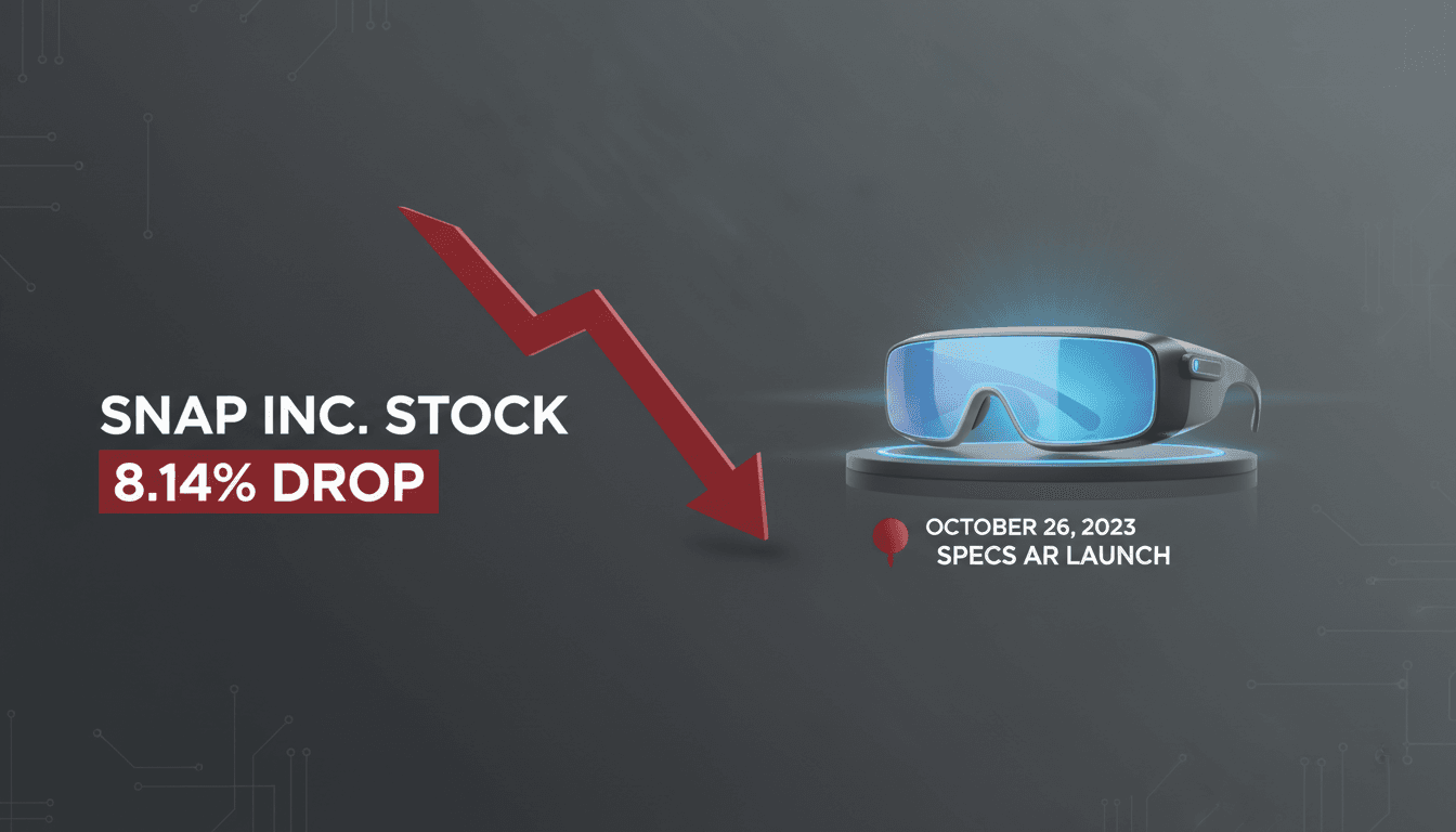 Snap Inc. logo with a downward stock trend graph and Specs AR glasses.