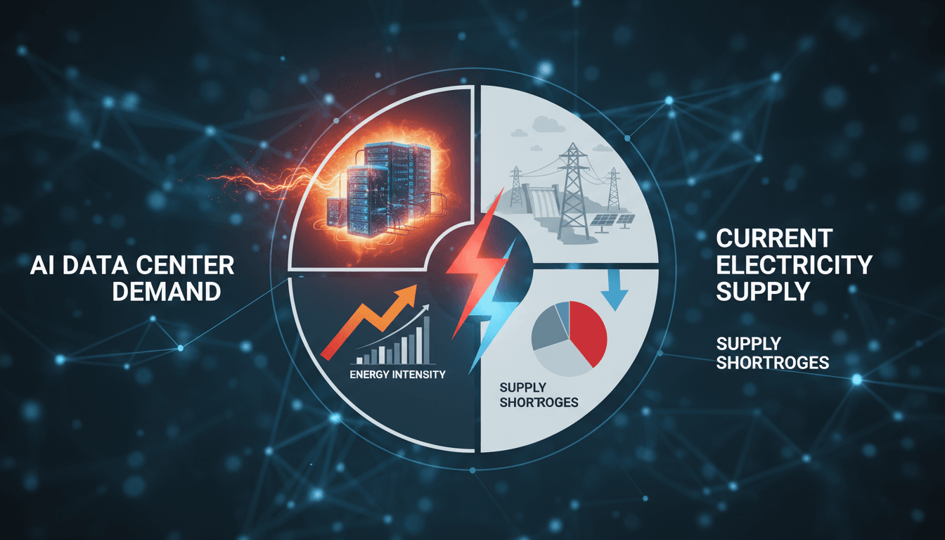 Illustration of AI data centers and energy grid connections
