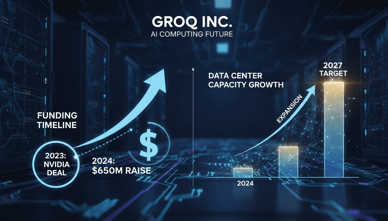 Groq Inc. logo with a backdrop of AI technology graphics