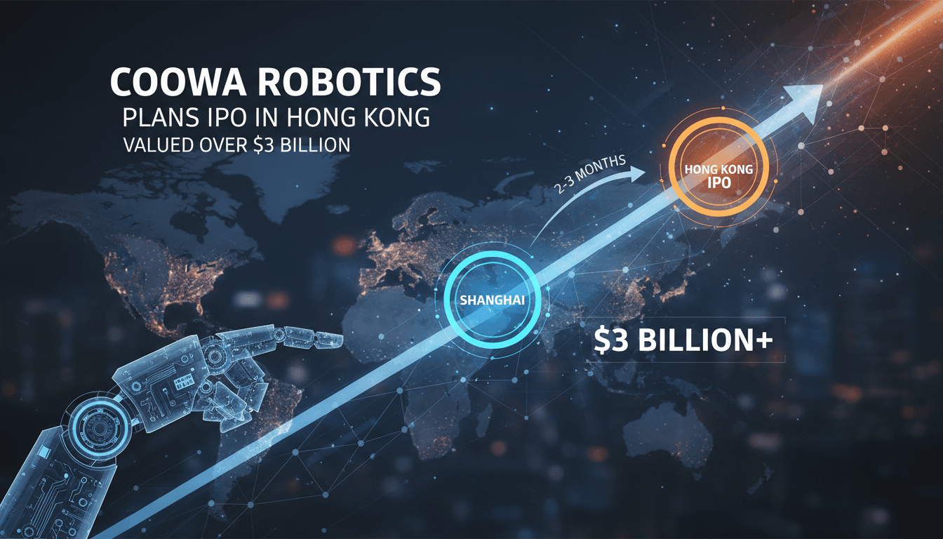 Coowa Robotics logo with a backdrop of Hong Kong skyline