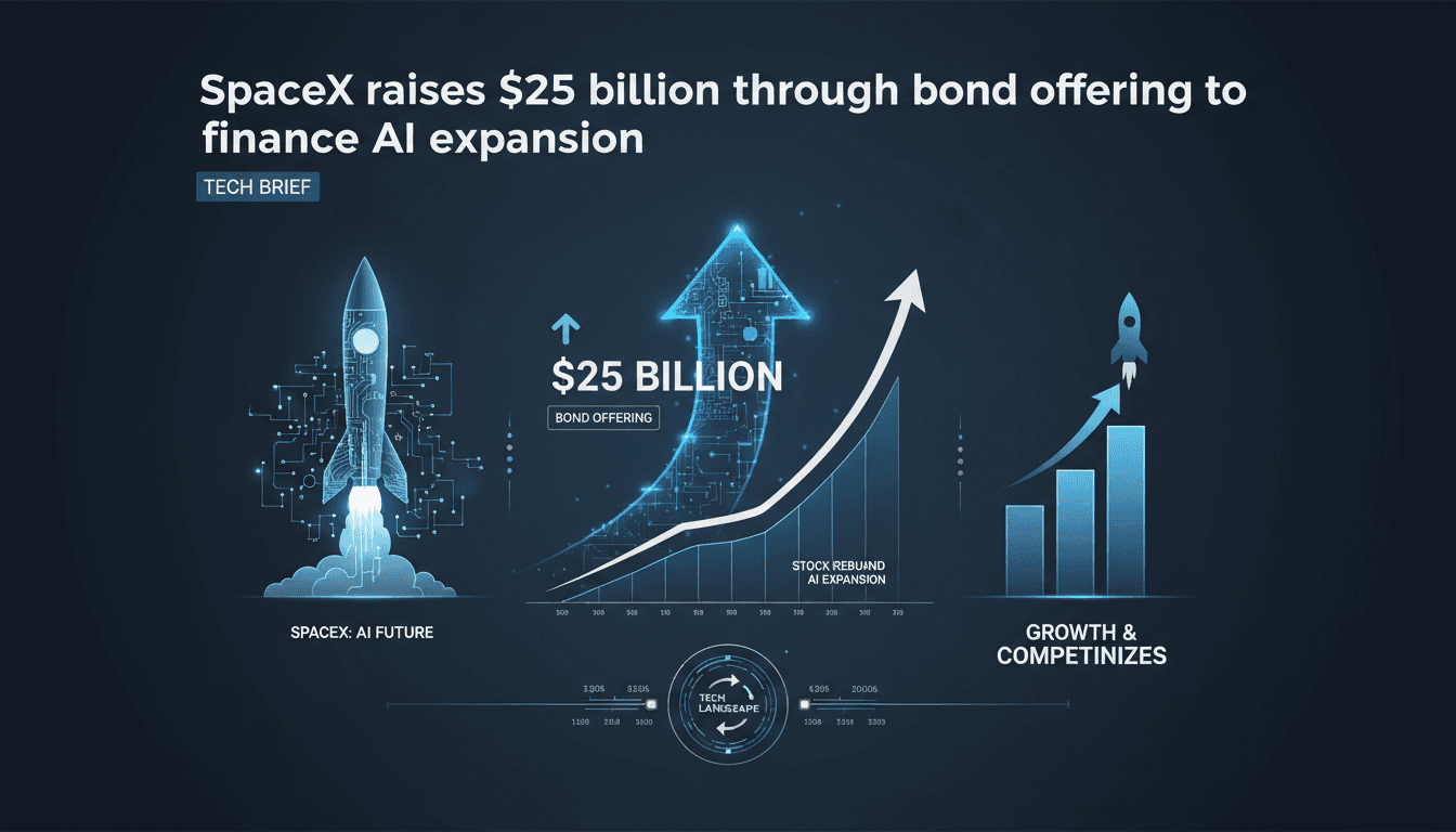 SpaceX logo with a backdrop of a rocket launch and financial graphs.